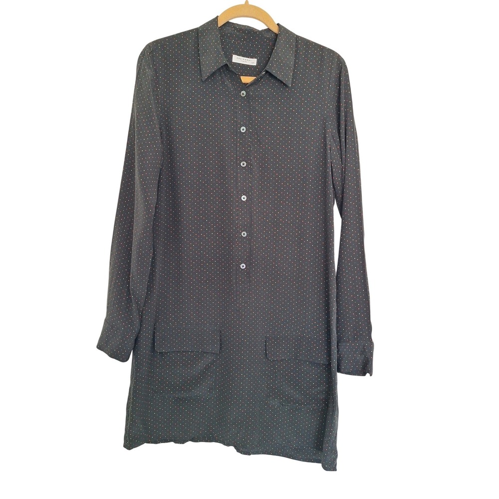EQUIPMENT Femme Black Polka 100% Silk Mini Shirt Dress Sz M Pockets Designer